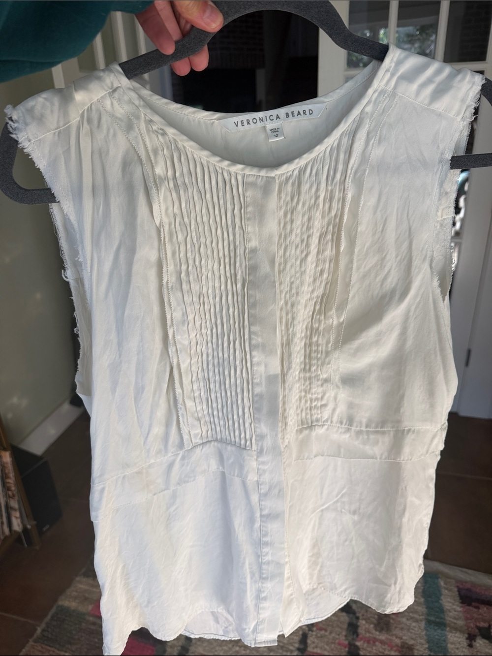 Veronica Beard Ivory Pintuck Sleeveless Blouse